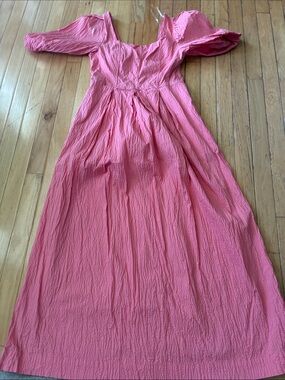 Coral Puff-Sleeve Maxi Dress NWOT